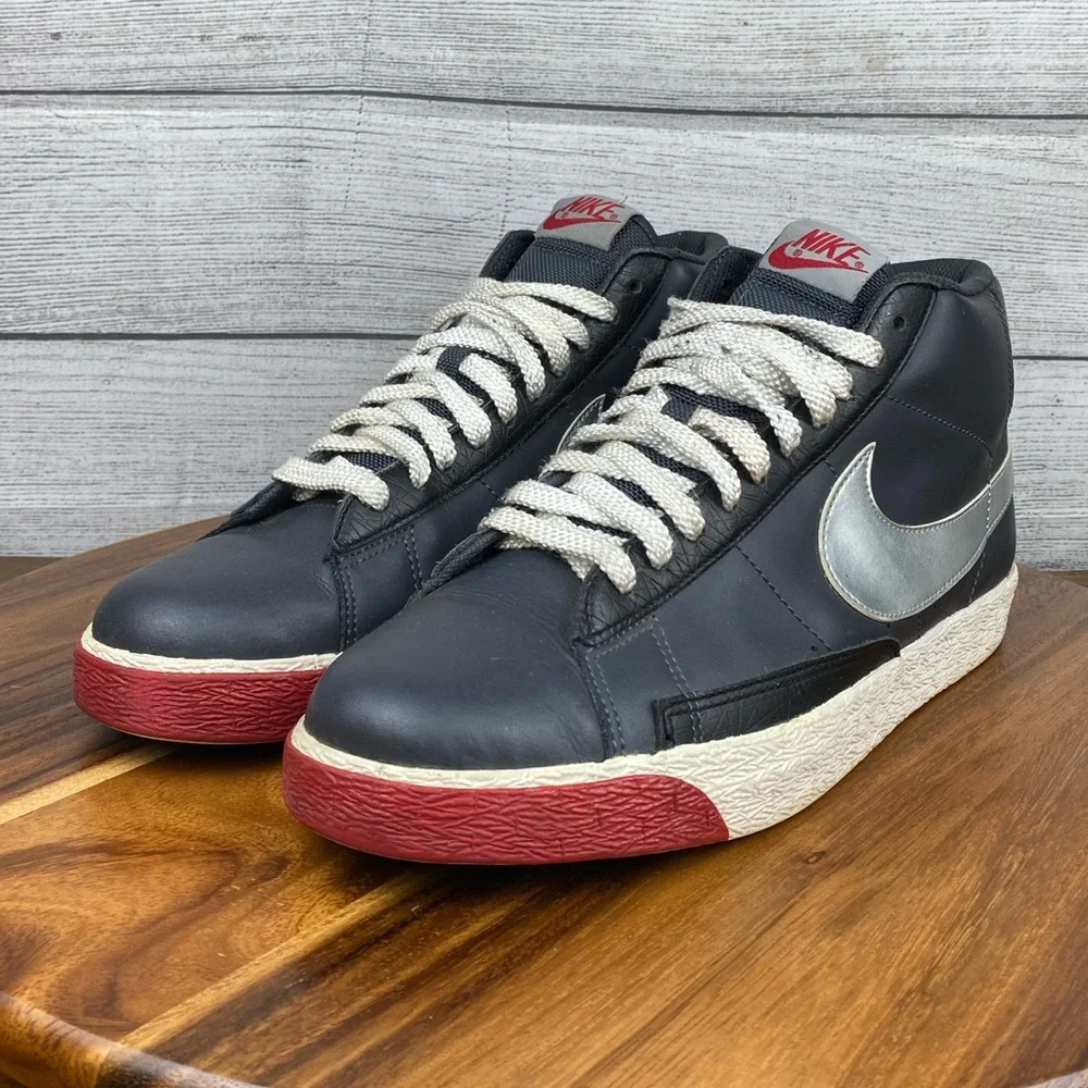 Y2K Nike Blazer High Anthracite Silver Red Sneaker 315877-001 Men Shoe Size 10.5